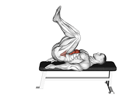 Leg Pull In Flat Bench exercise demonstration for Waist, Body weight