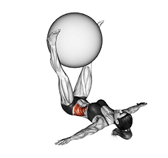 Weighted Lying Twist exercise demonstration for Waist, Stability ball