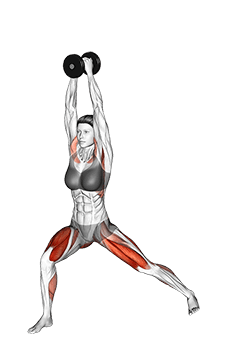 Dumbbell Overhead Side Lunge exercise demonstration for Thighs, Dumbbell