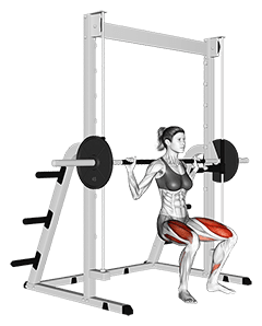 Smith Chair Squat exercise demonstration for Quadriceps, and Thighs, Smith machine