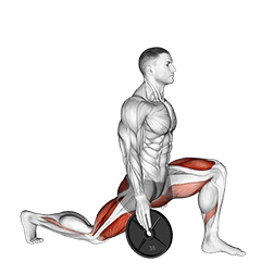 Weighted Stretch Lunge exercise demonstration for Quadriceps, and Hamstrings, and Thighs, Weighted