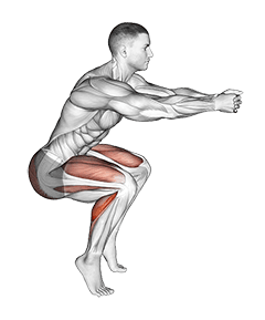 Squat Hold Calf Raise exercise demonstration for Calves, Body weight