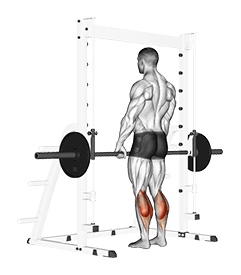 Smith Standing Leg Calf Raise exercise demonstration for Calves, Smith machine