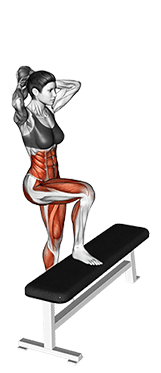 Step-up opposite elbow to knee twist exercise demonstration for Cardio, Body weight