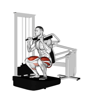 Lever Full Squat exercise demonstration for Thighs, Leverage machine