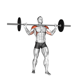 Standing Wide Military Press exercise demonstration for Shoulders, Barbell