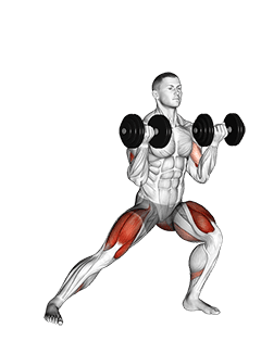 Dumbbell Lateral Lunge with Bicep Curl exercise demonstration for Thighs, Dumbbell
