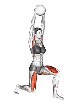 Sagittal Plane Lunge With Overhead Medicine Ball Press exercise demonstration