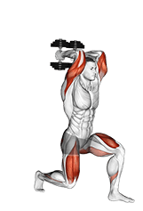 Dumbbell Forward Lunge Triceps Extension exercise demonstration for Triceps, and Upper Arms, Dumbbell