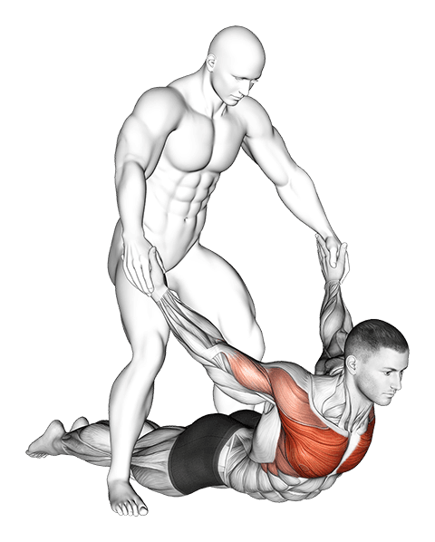 Assisted Pulling Arms in Prone Position Chest Stretch exercise demonstration