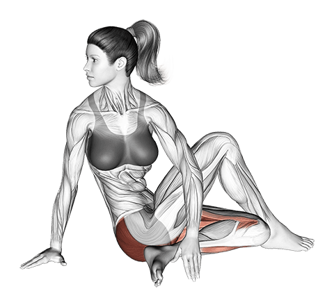 Seated Knee Up Extended Rotation Stretch exercise demonstration for Hips, Body weight
