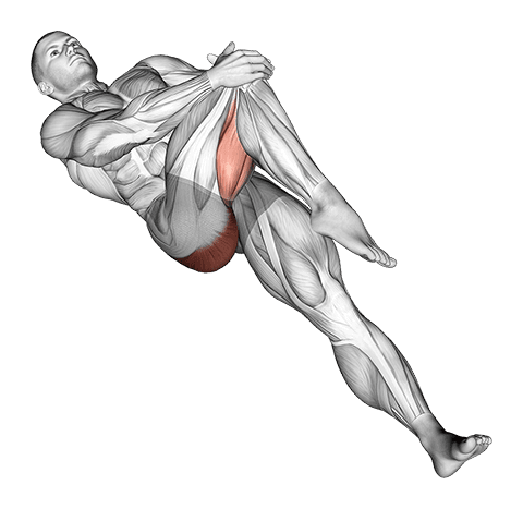 Lying Cross Over Knee Pull Up Stretch exercise demonstration for Hips, Body weight