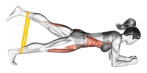 Resistance Band Front Plank With Kicked Leg exercise demonstration for Hips, and Waist, Resistance Band