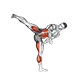 Rear Leg Hook Kick. Kickboxing exercise demonstration for Plyometrics, Body weight