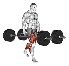 StrongMan Barbell Farmers Walk exercise demonstration for Thighs, Barbell