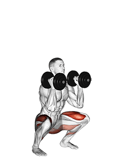 Dumbbell Front Squat exercise demonstration for Quadriceps, and Thighs, Dumbbell