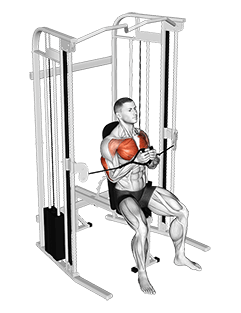 Cable Seating Close Press exercise demonstration for Triceps, and Upper Arms, Cable