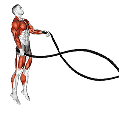 Battling Ropes Alternate Arms Jump Squat exercise demonstration for Thighs, Battling Rope