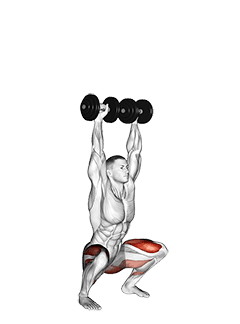 Dumbbell Overhead Squat exercise demonstration for Quadriceps, and Thighs, Dumbbell