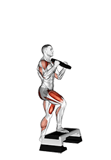 Weighted Overhead Press Step Up exercise demonstration for Thighs, Weighted