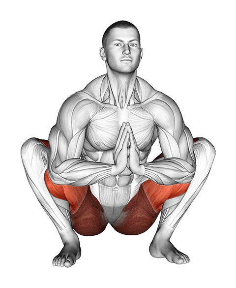 Prayer Squat Yoga Pose exercise demonstration for Stretching, Body weight