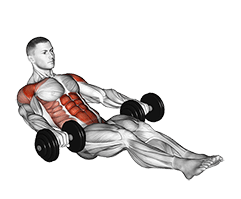 Dumbbell Seated Tuck Crunch on Floor exercise demonstration for Waist, Dumbbell