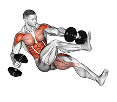 Dumbbell Seated Tuck Twisting Crunch on Floor exercise demonstration for Waist, Dumbbell